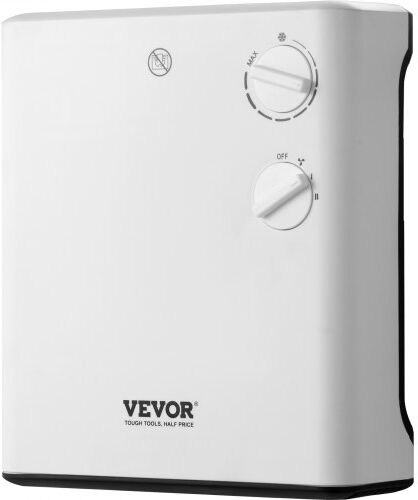 VEVOR Electric Wall Heater 1500W, Small Space Heaters with Knob Adjustment, Tip-Over & Overheat & IPX24 Waterproof Safety Protection, Wall-Mount/Tabletop for Indoor Use, Fixed Screws Included, White