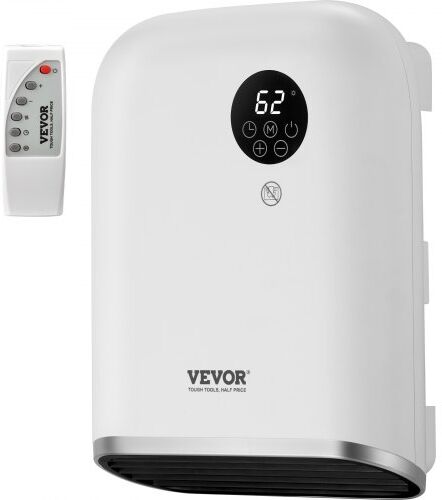 VEVOR Electric Wall Heater 1500W, Small Space Heaters with Touch Screen & Wireless Remote Control, Tip-Over & Overheat & IPX24 Waterproof Safety Protection, Wall-Mount/Tabletop for Indoor Use, White