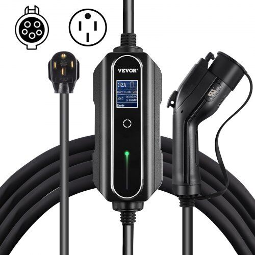 VEVOR Level 2 EV Charger, 32 Amp 110-240V, Portable Electric Vehicle Charger with 25 ft J1772 Charging Cable NEMA 14-50 Plug, 10/16/20/24/32A Adjustable Plug-in EV Charging Station for Electric Cars