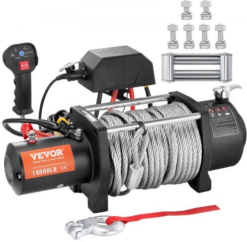 VEVOR Electric Winch, 12V 18,000 lb Load Capacity Steel Rope Winch, IP67 7/16” x 85ft ATV Winch with Wireless Handheld Remote & 4-Way Fairlead for Towing Jeep Off-Road SUV Truck Car Trailer Boat