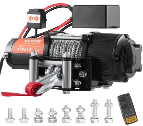 VEVOR Electric Winch, 12V 4500 lb Load Capacity Steel Rope Winch, IP55 1/4” x 39ft ATV UTV Winch with Wireless Handheld Remote & 4-Way Fairlead for Towing Jeep Off-Road SUV Truck Car Trailer Boat