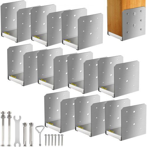 VEVOR Standoff Post Base 6 x 6"(Inner Size:5.71 x 5.2") 10 PCS Stainless Steel Adjustable Post Base Adjustable Post Anchor with Fiber Drawing Surface and Full Set of Accessories for Rough Size Lumber