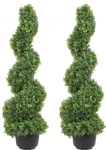 VEVOR 2 pcs. Artificial Boxwood Tower Topiary Spiral Artificial Plant 91cm high Decorative Plant Green Plastic PE Iron Topiary Plants incl. 10 pcs. Replacement Leaves