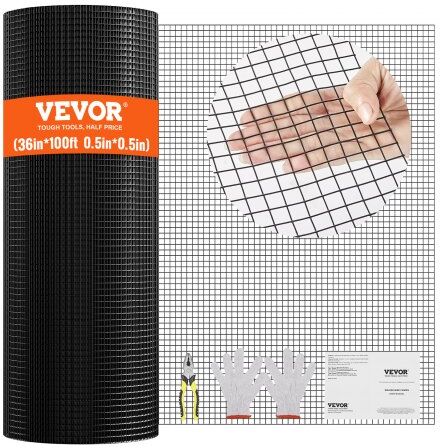 VEVOR Hardware Cloth, 36'' x 100' Galvanized Wire Mesh Roll, 19 Gauge Chicken Wire Fence Roll, Vinyl Coating Metal Wire Mesh for Chicken Coop Barrier, Rabbit Snake Fences, Poultry Enclosures