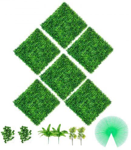 VEVOR Artificial Boxwood Panels, 6 PCS 20"x20" Boxwood Hedge Wall Panels, PE Artificial Grass Backdrop Wall 1.6", Privacy Hedge Screen for Decoration of Outdoor, Indoor, Garden, Fence, and Backyard