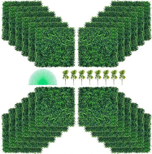 VEVOR Artificial Boxwood Panel UV 24pcs Boxwood Hedge Wall Panels Artificial Grass Backdrop Wall 20" X 20" 4 cm Green Grass Wall Fake Hedge for Decor Privacy Fence Indoor Outdoor Garden Backyard