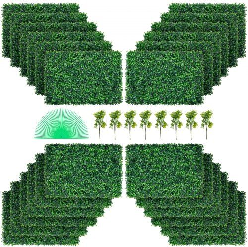 VEVOR Artificial Boxwood Panel UV 24pcs Boxwood Hedge Wall Panels Artificial Grass Backdrop Wall 24" X 16" 4 cm Green Grass Wall, Fake Hedge for Decor Privacy Fence Indoor, Outdoor Garden Backyard