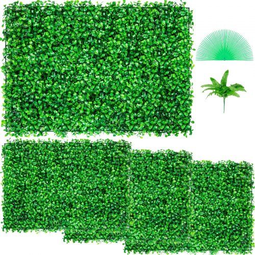 VEVOR Artificial Boxwood Panel UV 4pcs Boxwood Hedge Wall Panels Artificial Grass Backdrop Wall 24X16" 4 cm Green Grass Wall Fake Hedge for Decor Privacy Fence Indoor Outdoor Garden Backyard