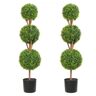 VEVOR Artificial Topiaries Boxwood Trees, 48 inch Tall (2 Pieces), 3 Ball-Shape Faux Topiaries Plant with Planters, Green Feaux Plant w/ Replaceable Leaves & Port for Decorative Indoor/Outdoor/Garden