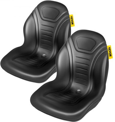 VEVOR Universal Tractor Seat Replacement 2 Pack, Compact High Back Mower Seat Pair, Black Vinyl Forklift Seat, Central Drain Hole Skid Steer Seat with Mounting Bolt Patterns