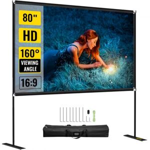 VEVOR Movie Screen with Stand 80inch Portable Projector Screen 16:9 4K HD Wide Angle Outdoor Projector Screen Stand Easy Assembly with Storage Bag for Home Office Outdoor Use
