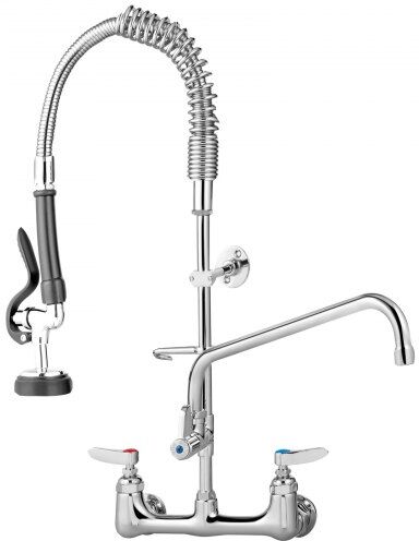 VEVOR Commercial Faucet Pre-Rinse with Sprayer, 8" Adjustable Center Wall Mount Kitchen Faucet with 12" Swivel Spout, 36" Height Compartment Sink Faucet for Industrial Restaurant, Lead-Free Brass