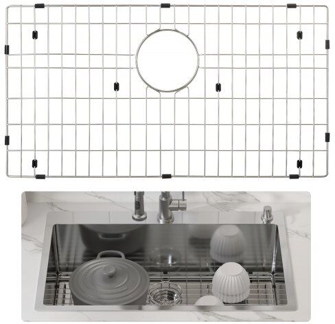 VEVOR Sink Protector Grid, 26"x14" Stainless Steel Sink Grates, Rear Drain Sink Grates with R25 Corner Radius, Large Sink Bottom Grids, Universal Bowl Rack Sink Accessories, For Kitchen Sink, Silver