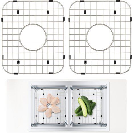 VEVOR Sink Protector Grid 2PCS, 13.7"x11.6" Stainless Steel Sink Grates, Centered Drain Sink Grates with R50 Corner Radius, Large Sink Bottom Grids, Universal Bowl Rack Sink Accessory For Kitchen