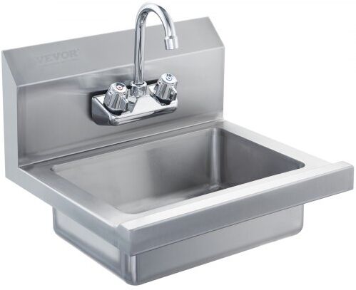 VEVOR Commercial Hand Sink with Faucet, NSF Stainless Steel Sink for Washing, Small Hand Washing Sink, Wall Mount Hand Basin, Utility Sink for Restaurant, Kitchen, Bar, Garage and Home, 17 x 12.8 inch