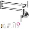 VEVOR Pot Filler Faucet, Solid Brass Commercial Wall Mount Kitchen Stove Faucet with Matte Black Finish, Folding Restaurant Sink Faucet with Double Joint Swing Arm & 2 Handles 24.4"