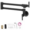 VEVOR Pot Filler Faucet, Solid Brass Commercial Wall Mount Kitchen Stove Faucet with Matte Black Finish, Folding Restaurant Sink Faucet with Double Joint Swing Arm & 2 Handles 24.4"