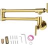 VEVOR Pot Filler Faucet, Solid Brass Commercial Wall Mount Kitchen Stove Faucet with Gold Finish, Folding Restaurant Sink Faucet with Double Joint Swing Arm & 2 Handles 24.4"