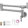 VEVOR Pot Filler Faucet, Solid Brass Commercial Wall Mount Kitchen Stove Faucet with Gold Brushed Finish, Folding Restaurant Sink Faucet with Double Joint Swing Arm & 2 Handles