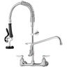 VEVOR Commercial Faucet with Pre-Rinse Sprayer, 8" Adjustable Center Wall Mount Kitchen Faucet with 12" Swivel Spout, 21" Height Compartment Sink Faucet for Industrial Restaurant, Lead-Free Brass