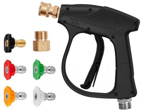 VEVOR Short Pressure Washer Gun, 4350 PSI High Power Washer Spay Gun, M22-14 Inlet & 1/4'' Outlet Hose Connector Foam Gun, Stainless Steel Pressure Washer Handle with 5 Color Quick Connect Nozzles