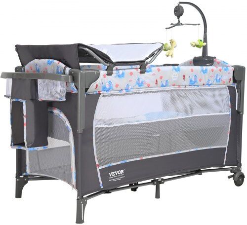 VEVOR Baby Bassinet, 12-Level Height Adjustable Easy to Fold Portable Baby Bassinet Bedside Sleeper with Storage Basket & Wheels, Baby Cradle Bedside Crib with Mosquito Net for Infant Newborn Girl Boy