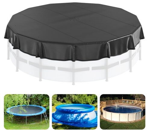 VEVOR 18 Ft Round Pool Cover, Solar Covers for Above Ground Pools, Safety Pool Cover with Drawstring Design, PVC Summer Pool Cover, Waterproof and Dustproof, Black