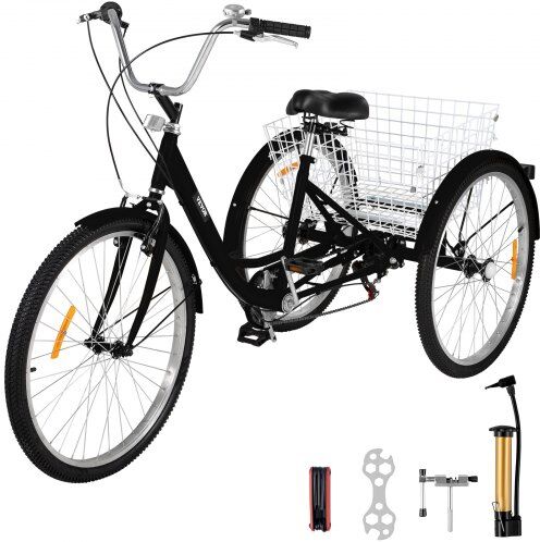 VEVOR Adult Tricycle 7 Speed Cruise Bike 20in Adjustable Trike with Bell Brake System Cruiser Bicycles Size Basket for Recreation Shopping Exercise (Black 20 7Speed)