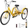 VEVOR Adult Tricycle 7 Speed Cruise Bike 20 inch Adjustable Trike with Bell Brake System Cruiser Bicycles Large Size Basket for Exercise (Yellow 20 7Speed)