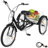 VEVOR Adult Tricycle Single Speed 7 Speed Three Wheel Bike Cruise Bike 24 inch Seat Adjustable Trike with Bell, Brake System and Basket Cruiser Bicycles Size for Shopping