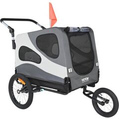 VEVOR Dog Bike Trailer, Supports up to 100 lbs, 2-in-1 Pet Stroller Cart Bicycle Carrier, Easy Folding Cart Frame with Quick Release Wheels, Universal Bicycle Coupler, Reflectors, Flag, Black/Gray