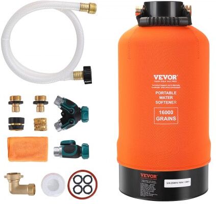 VEVOR RV Water Softener, 16,000 Grain Portable Water Softener, with 3/4" Brass Fittings and 42" Hose, Soften Hard Water Filter System for RVs, Trailers, Boats, Mobile Car Washing, Pressure Washing