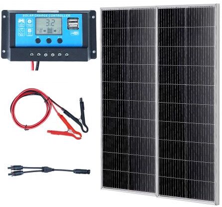 VEVOR 200W Monocrystalline Solar Panel Kit, 2PCS Monocrystalline Solar Panels + Charge Controller, 23% High-Efficiency Monocrystalline PV Module, IP68 Waterproof for Camping, RV, Boat, Off-Grid System