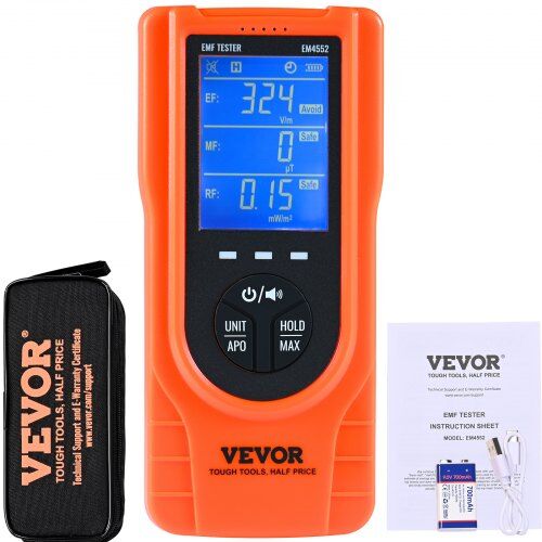 VEVOR 3-in-1 EMF Meter, 5Hz - 3.5GHz, Handheld Rechargeable Electromagnetic Field Radiation Detector, Digital LCD EMF Tester for EF MF RF Home Inspections Outdoor Ghost Hunting Paranormal Equipment