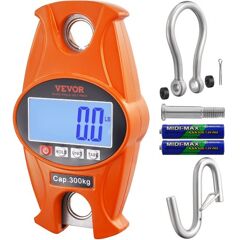 VEVOR Digital Crane Scale, 660 lbs/300 kg, Industrial Heavy Duty Hanging Scale with Cast Aluminum Case & LCD Screen, Handheld Mini Crane with Hooks for Farm, Hunting, Fishing, Outdoor, Garage (Orange)