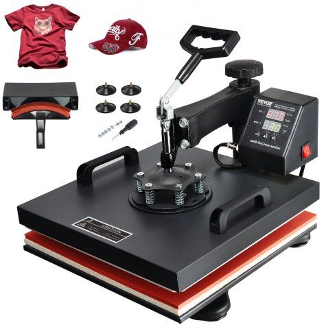 VEVOR Heat Press Machine 2In1 15x15in Sublimation Print Transfer DIY T-shirt Cap