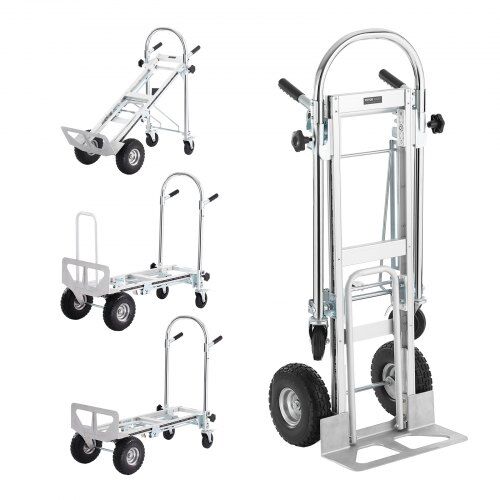 VEVOR Aluminum Folding Hand Truck, 4 in 1 Design 1000 lbs Capacity, Heavy Duty Industrial Collapsible cart, Dolly Cart with Rubber Wheels for Transport and Moving in Warehouse, Supermarket, Garden