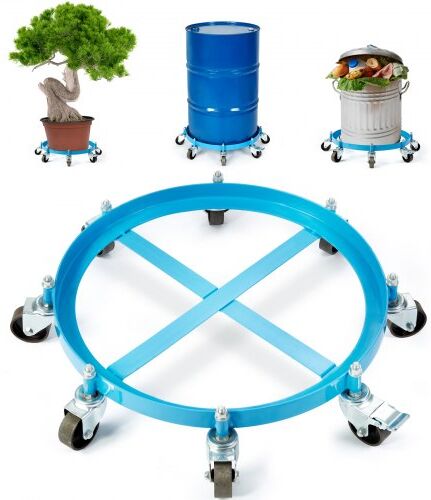 VEVOR 55 Gallon Heavy Duty Drum Dolly, 2000lbs Load Capacity, Barrel Dolly Cart Drum Caddy, Non Tipping Hand Truck Capacity Dollies with Steel Frame 8 Swivel Casters Wheel, for Warehouse Drum Handling