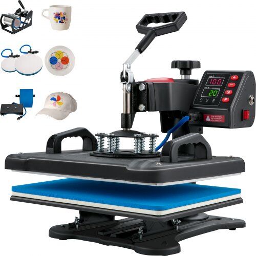 VEVOR Heat Press, 5 in 1 Heat Press Machine Machine 12x15, Clamshell Sublimation Transfer Printer Fast Heat-up, Digital Precise Temperature Control, Vinyl Heat Press for T-Shirt Plate Mug Cup, 900W