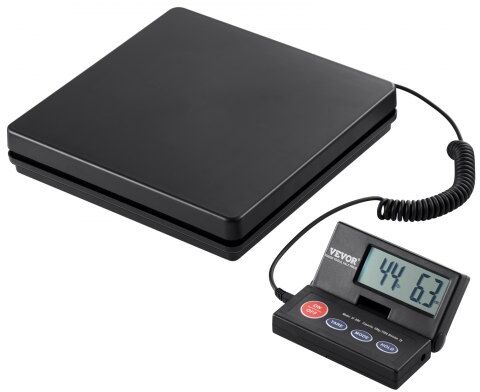 VEVOR Digital Shipping Scale, 110 lbs x 0.07 oz. Heavy Duty Postal Scale with Timer, Tare, Hold Function, 90° Foldable LCD Screen Package Scale for Laggage, Home, Post Office, AC/DC Powered, FCC Liste