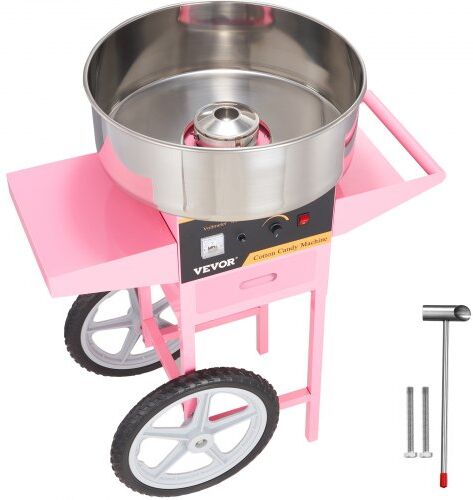 VEVOR Electric Cotton Candy Machine with Cart, 1000W Commercial Floss Maker with Stainless Steel Bowl, Sugar Scoop and Drawer, Perfect for Home, Kids Birthday, Family Party, Pink