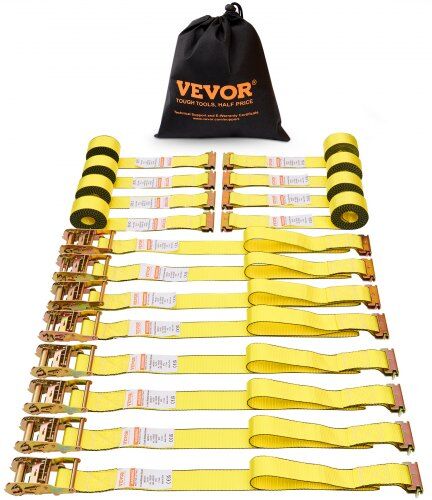 VEVOR Ratchet Tie Down Straps (8PK), 4400 lb Break Strength, E-Track Endless Ratchet with 8 Premium 2" x 15' Rachet Tie Downs Heavy Duty, for Moving Securing Cargo, Appliances, Lawn Equipment