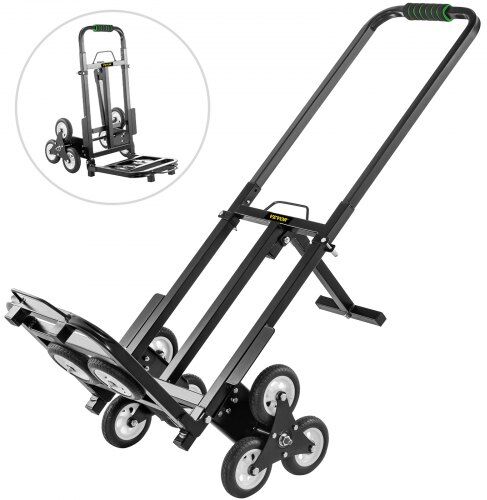 VEVOR Stair Climbing Cart 330lbs Capacity, Portable Folding Trolley with 5Inch Wheels, Stair Climber Hand Truck with Adjustable Handle for Pulling, All Terrain Heavy Duty Dolly Cart for Stairs