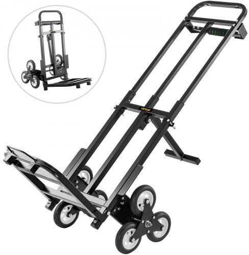 VEVOR Stair Climbing Cart 460lbs Capacity, Portable Folding Trolley with 6 Wheels, Stair Climber Hand Truck with Adjustable Handle for Pulling, All Terrain Heavy Duty Dolly Cart for Stairs