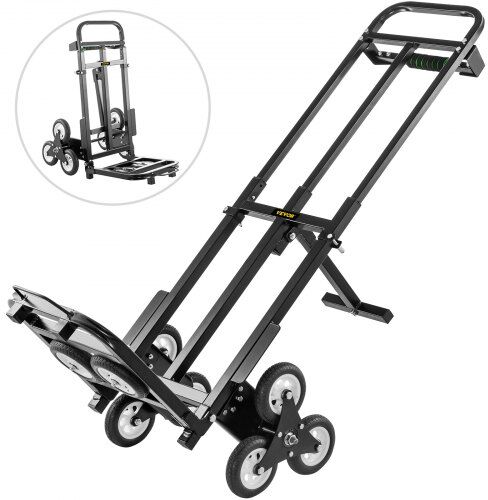 VEVOR Stair Climbing Cart 460lbs Capacity, Portable Folding Trolley with 5Inch and 1.5Inch Wheels, Stair Climber Hand Truck with Adjustable Handle, All Terrain Heavy Duty Dolly Cart for Stairs