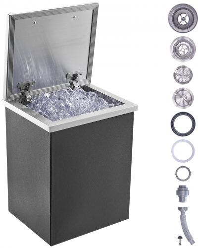 VEVOR Drop in Ice Chest, 14"L x 12"W x 18"H Stainless Steel Ice Cooler, Commercial Ice Bin with Hinged Cover, 40 qt Outdoor Kitchen Ice Bar, Drain-pipe and Drain Plug Included, for Cold Wine Beer