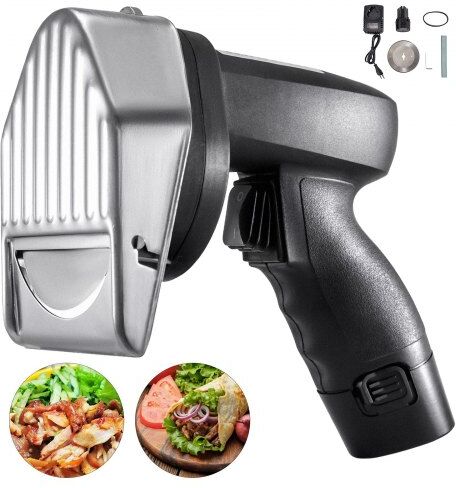 VEVOR Cordless Shawarma Knife 110V Battery Professional Turkish Kebab Slicer Stainless Wireless Commercial Gyro Cutter 2800 RPM with 2 Blades ?3.93/100mm Adjustable Thickness 0-8 mm