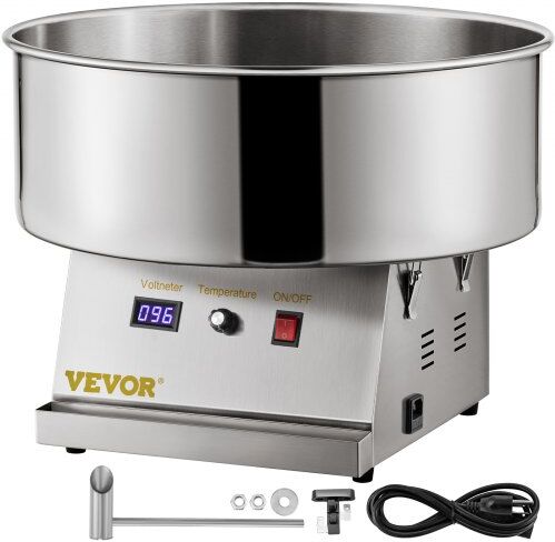 VEVOR Electric Cotton Candy Machine, 19.7-inch Cotton Candy Maker, 1050W Candy Floss Maker, Silver Commercial Cotton Candy Machine with Stainless Steel Bowl and Sugar Scoop, Perfect for Family Party