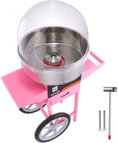 VEVOR Electric Cotton Candy Machine Cart with Bubble Cover Shield, 1000W Commercial Floss Maker with Stainless Steel Bowl, Sugar Scoop and Drawer, Perfect for Home, Kids Birthday, Family Party, Pink