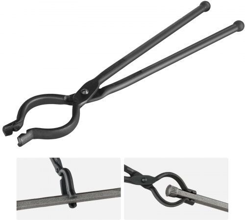 VEVOR Blacksmith Tongs, 18” V-Bit Bolt Tongs, Carbon Steel Forge Tongs with A3 Steel Rivets, for Long, Irregular, and Nail-shaped Forgings, for Beginner and Seasoned Blacksmiths and Bladesmiths